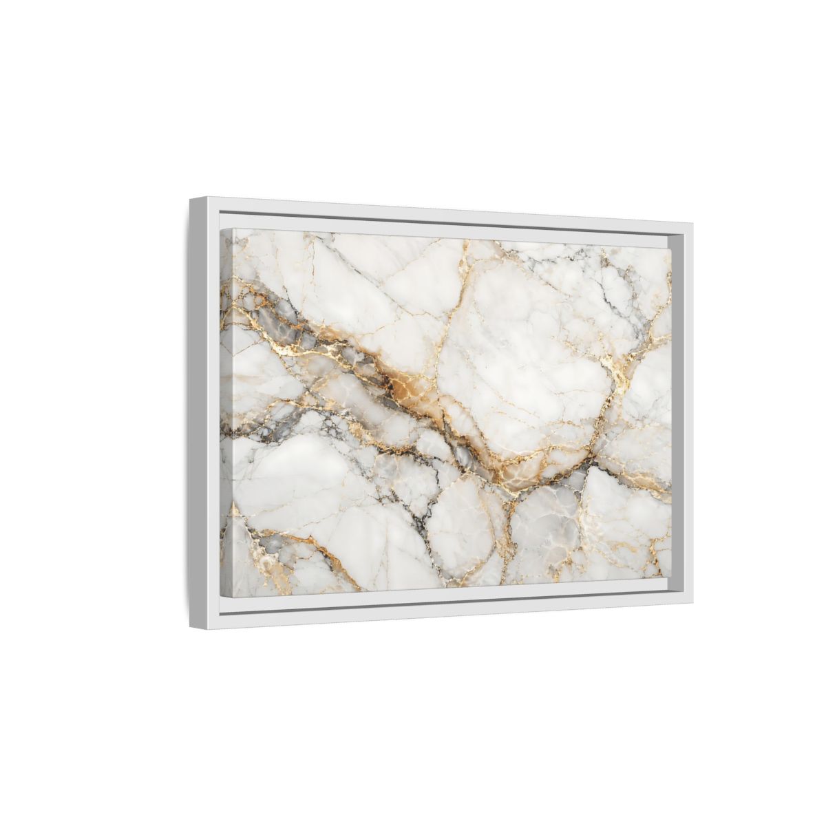Side Mockup 4. Abstract Marble Texture White Gold Marble shown as stretched canvas wall art