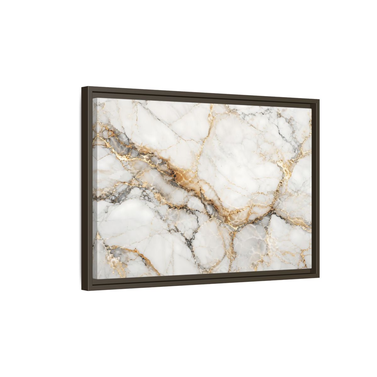 Side Mockup 2. Abstract Marble Texture White Gold Marble shown as stretched canvas wall art