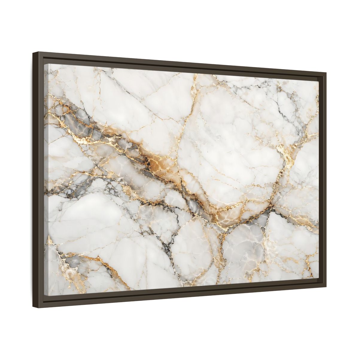 Side Mockup 11. Abstract Marble Texture White Gold Marble shown as stretched canvas wall art
