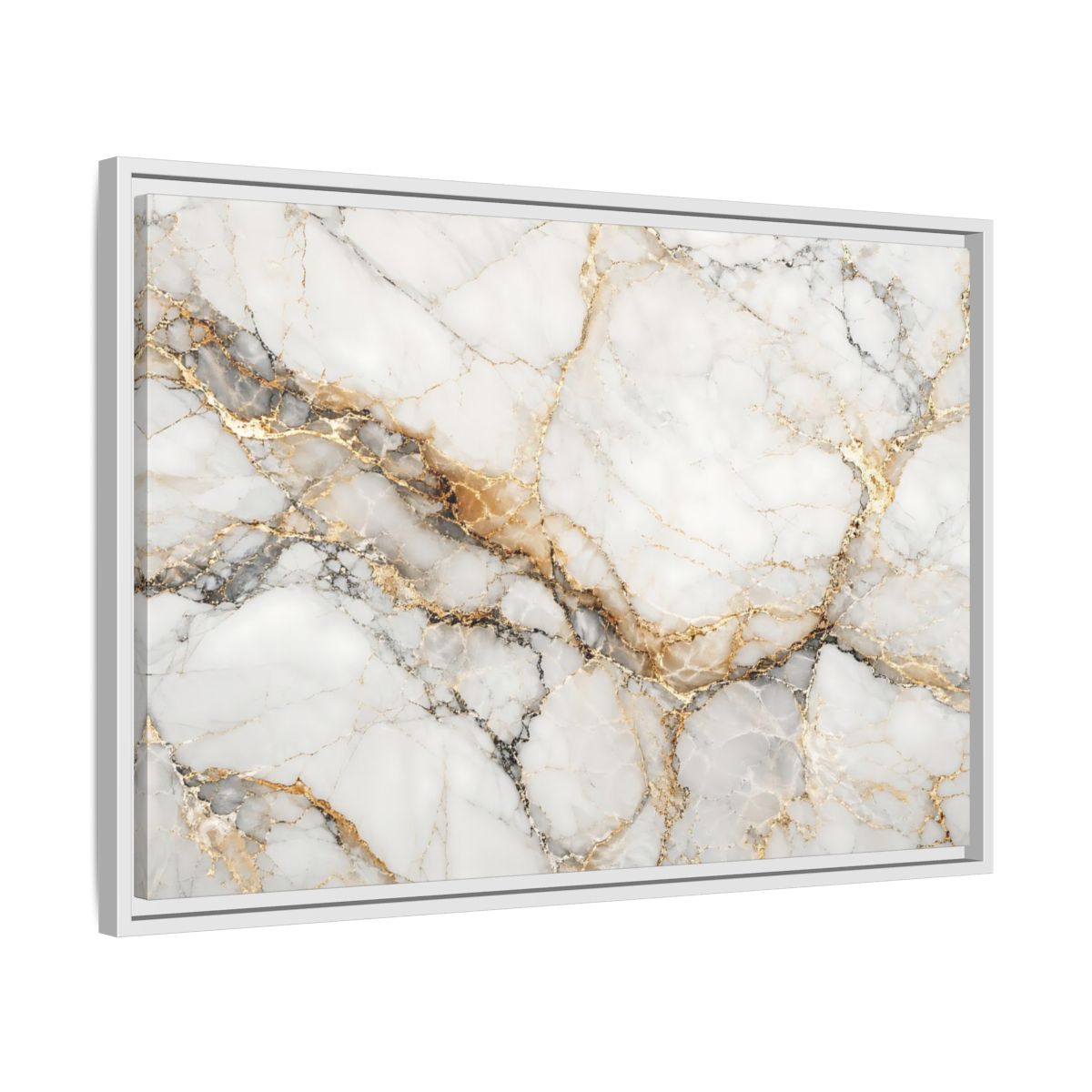 Side Mockup 10. Abstract Marble Texture White Gold Marble shown as stretched canvas wall art