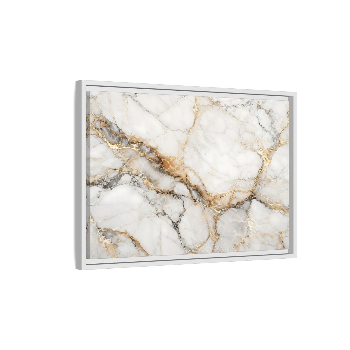 Side Mockup 1. Abstract Marble Texture White Gold Marble shown as stretched canvas wall art