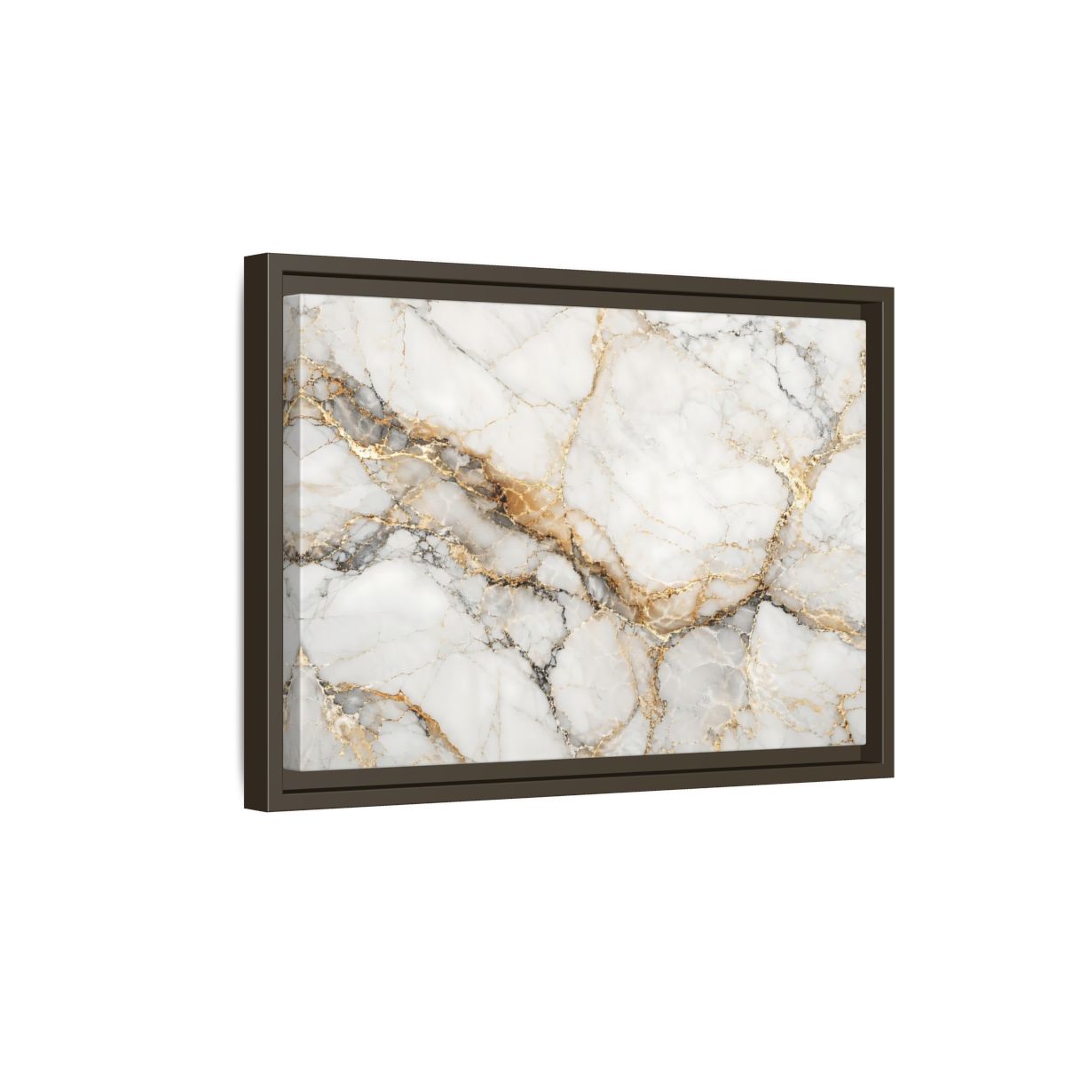 Side Mockup 5. Abstract Marble Texture White Gold Marble shown as stretched canvas wall art