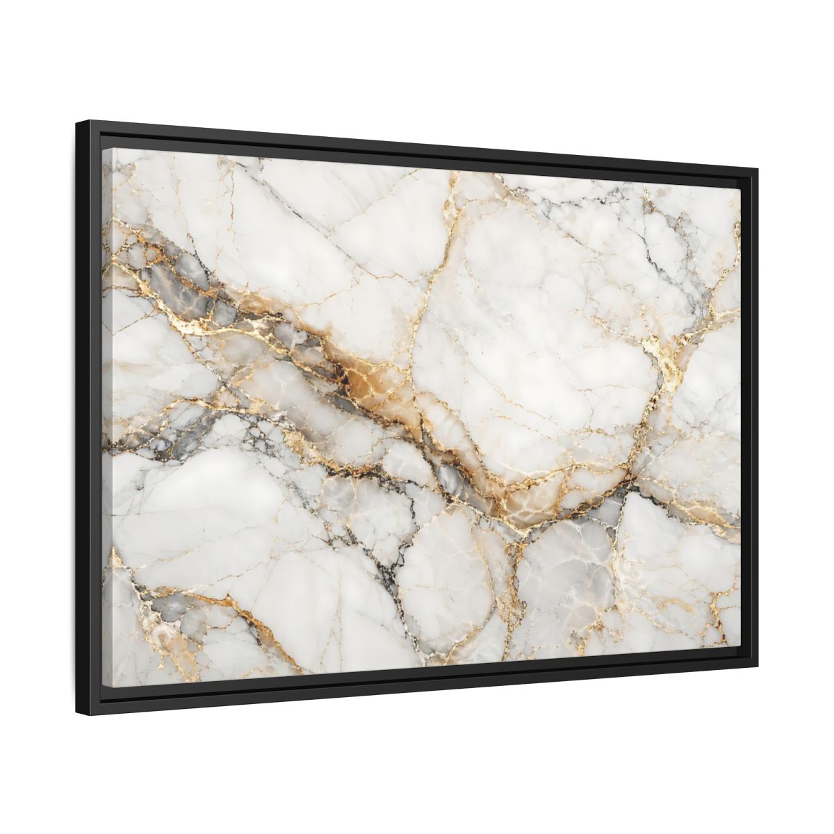 Side Mockup 14. Abstract Marble Texture White Gold Marble shown as stretched canvas wall art