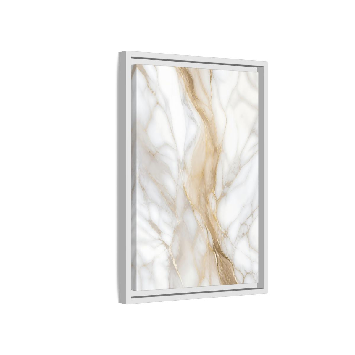 Side Mockup 4. Abstract Marble Texture White Gold Marble shown as stretched canvas wall art