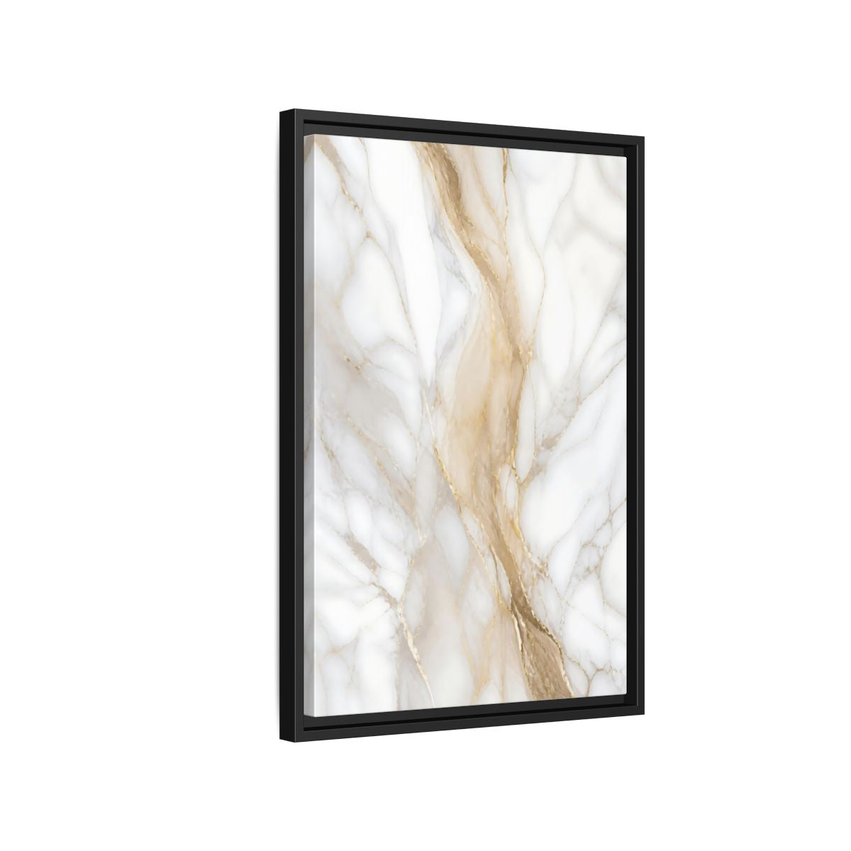 Side Mockup 3. Abstract Marble Texture White Gold Marble shown as stretched canvas wall art
