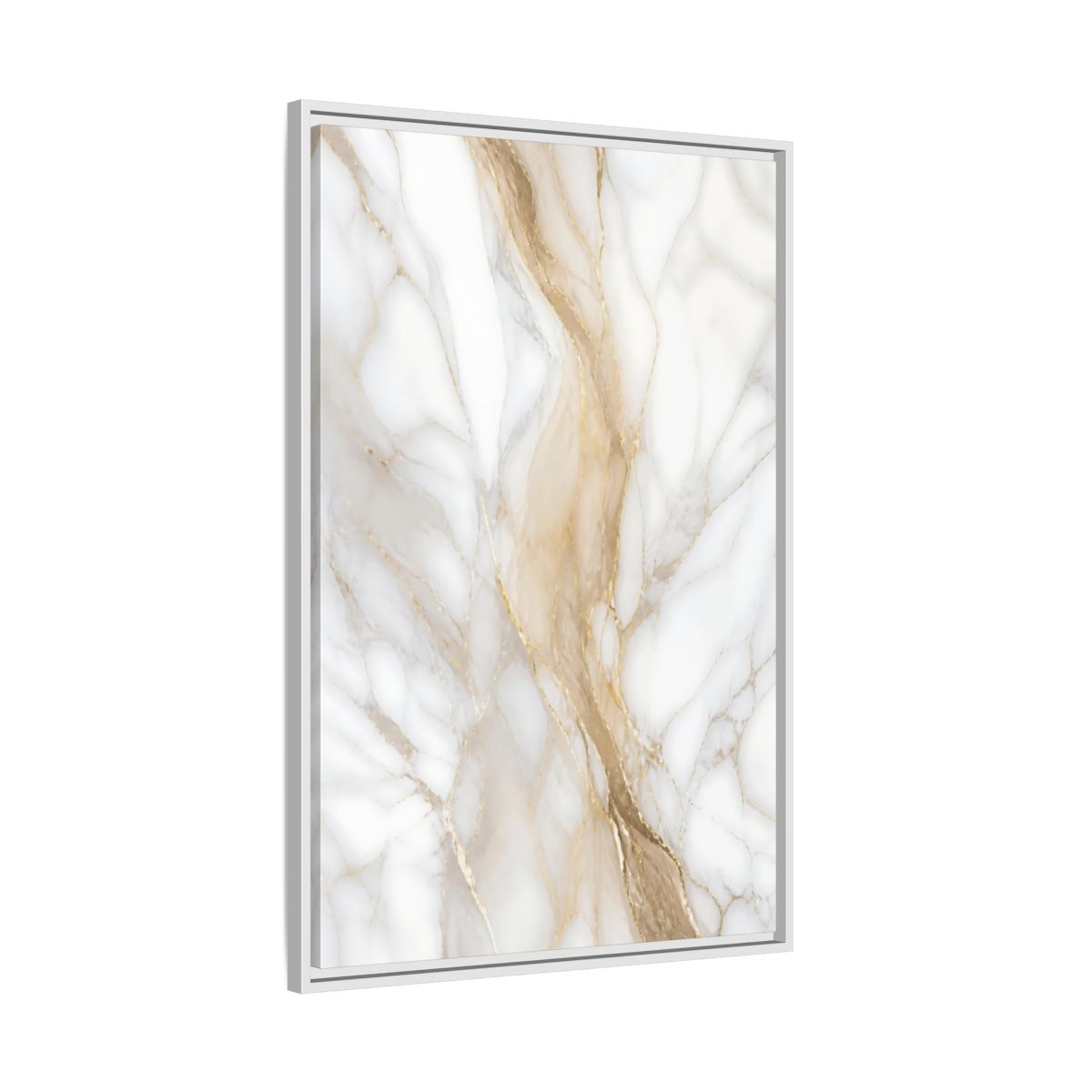 Side Mockup 9. Abstract Marble Texture White Gold Marble shown as stretched canvas wall art