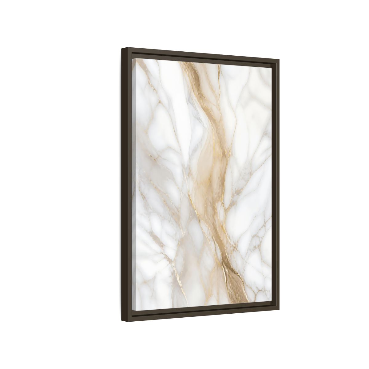 Side Mockup 2. Abstract Marble Texture White Gold Marble shown as stretched canvas wall art