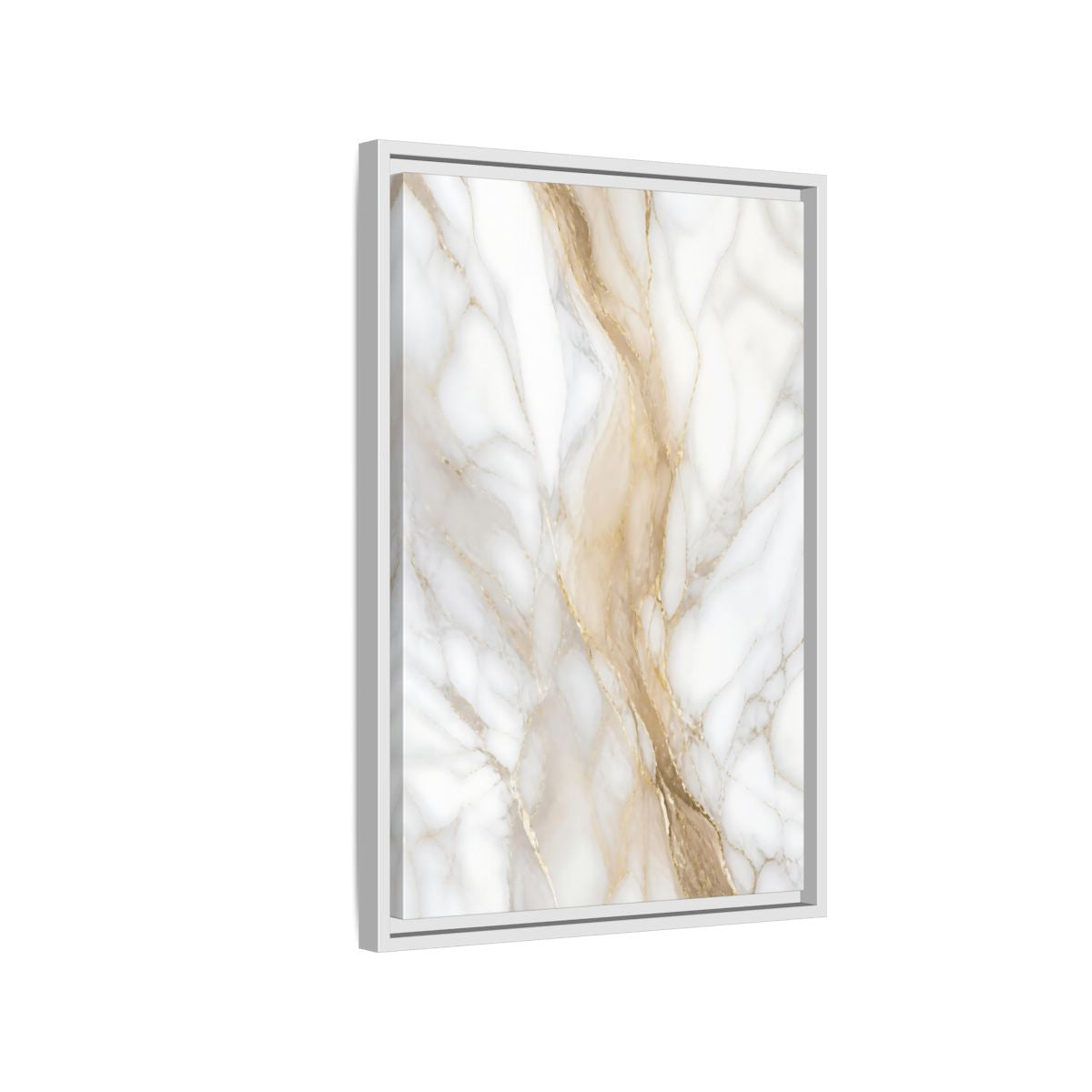 Side Mockup 1. Abstract Marble Texture White Gold Marble shown as stretched canvas wall art