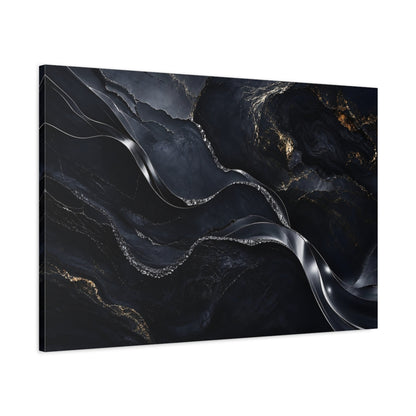 Main Mockup. Abstract Marble Veins Black And Gold shown as stretched canvas wall art