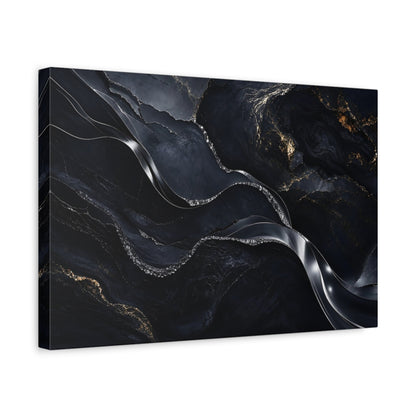 Side Mockup 4. Abstract Marble Veins Black And Gold shown as stretched canvas wall art