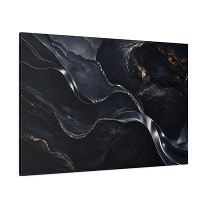 Side Mockup 1. Abstract Marble Veins Black And Gold shown as stretched canvas wall art