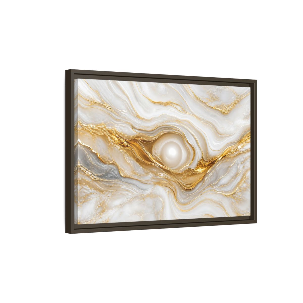 Side Mockup 2. Abstract Marble Abstract White Gold Abstract shown as stretched canvas wall art
