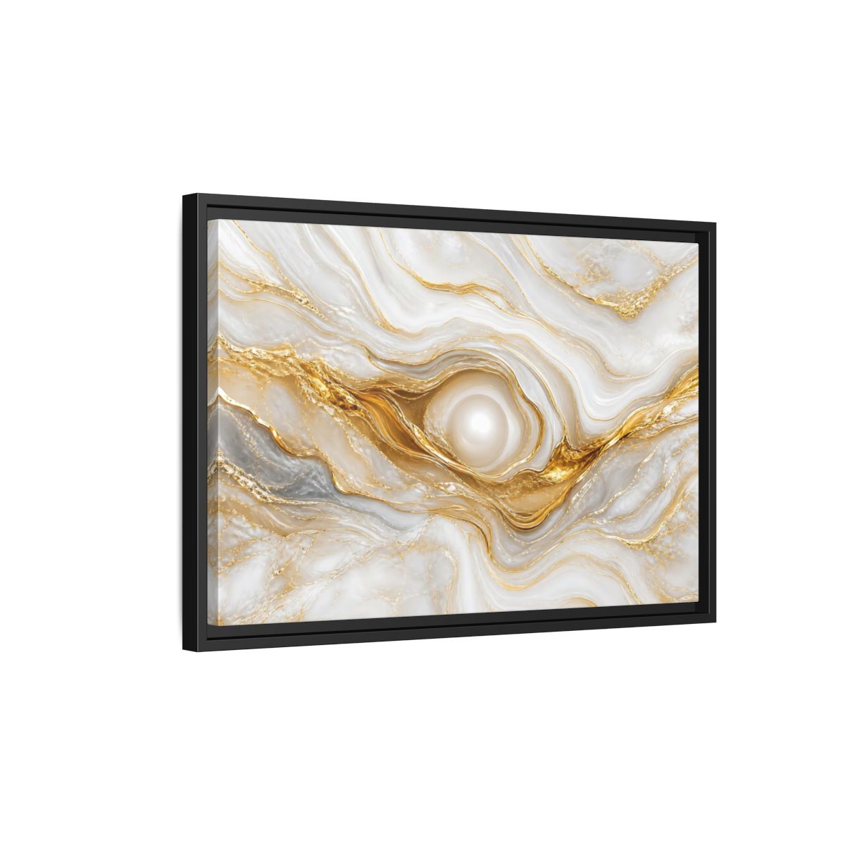 Side Mockup 3. Abstract Marble Abstract White Gold Abstract shown as stretched canvas wall art
