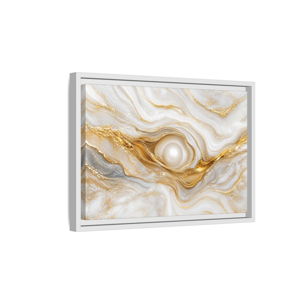 Side Mockup 4. Abstract Marble Abstract White Gold Abstract shown as stretched canvas wall art