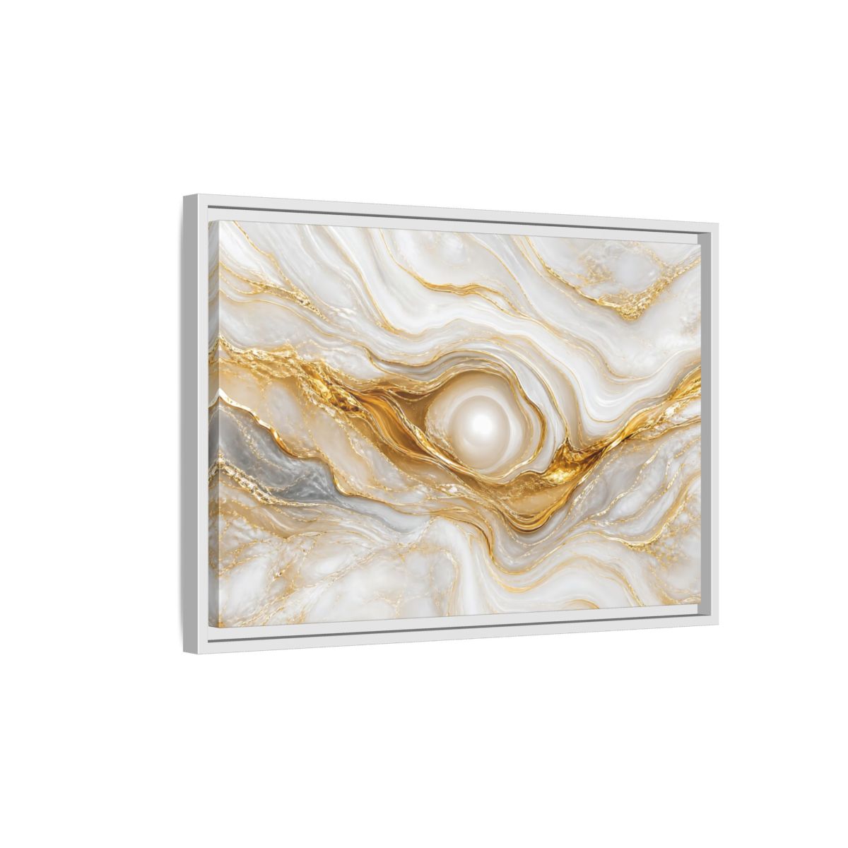Side Mockup 1. Abstract Marble Abstract White Gold Abstract shown as stretched canvas wall art