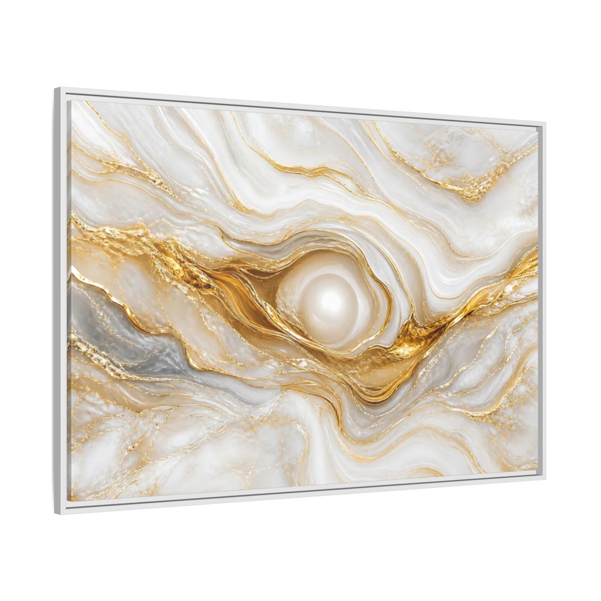 Side Mockup 7. Abstract Marble Abstract White Gold Abstract shown as stretched canvas wall art