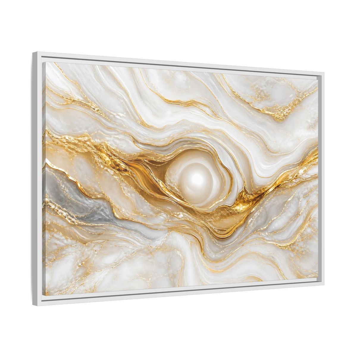 Side Mockup 9. Abstract Marble Abstract White Gold Abstract shown as stretched canvas wall art