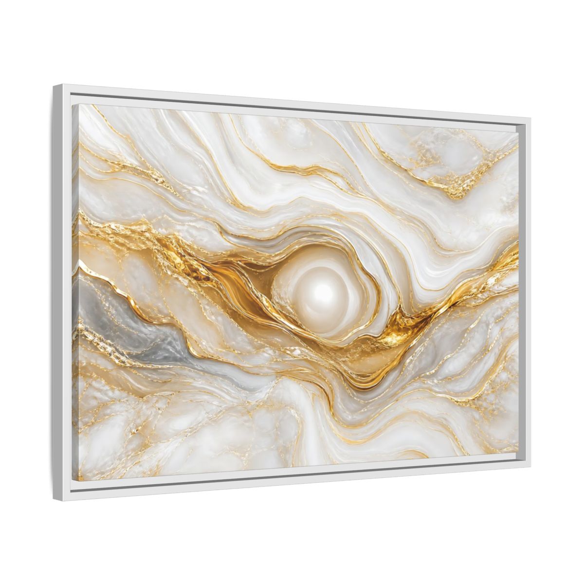 Side Mockup 10. Abstract Marble Abstract White Gold Abstract shown as stretched canvas wall art
