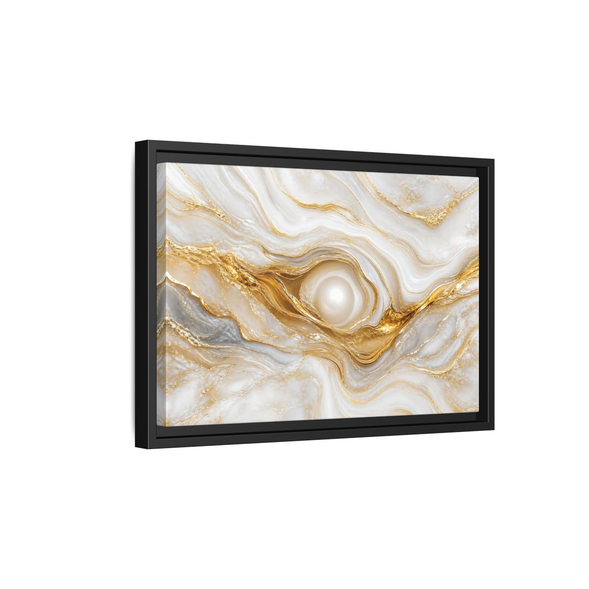 Side Mockup 6. Abstract Marble Abstract White Gold Abstract shown as stretched canvas wall art