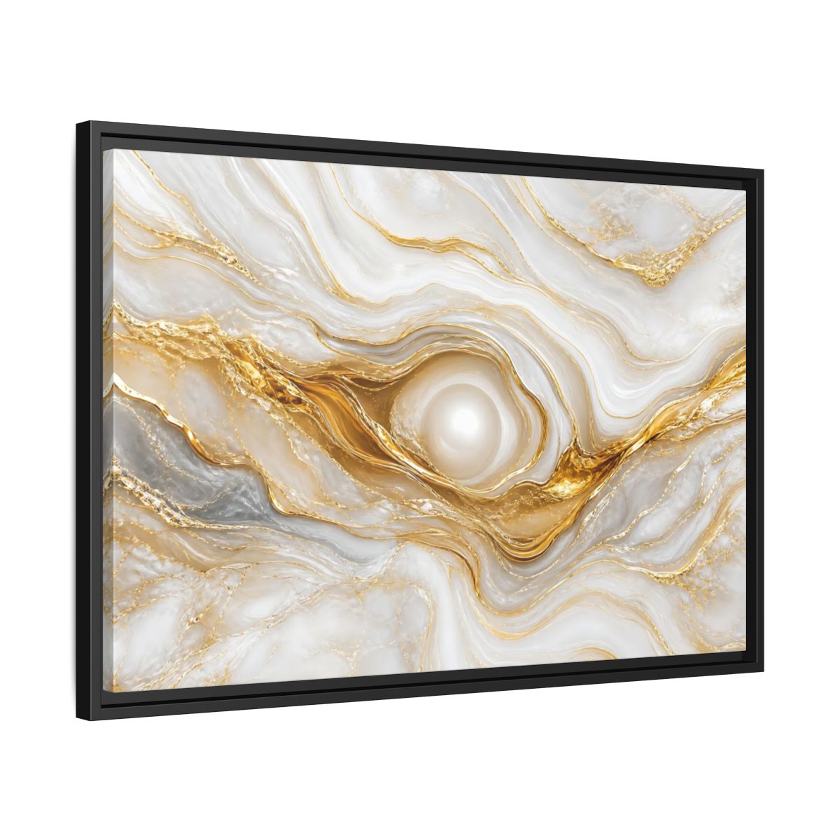 Side Mockup 14. Abstract Marble Abstract White Gold Abstract shown as stretched canvas wall art