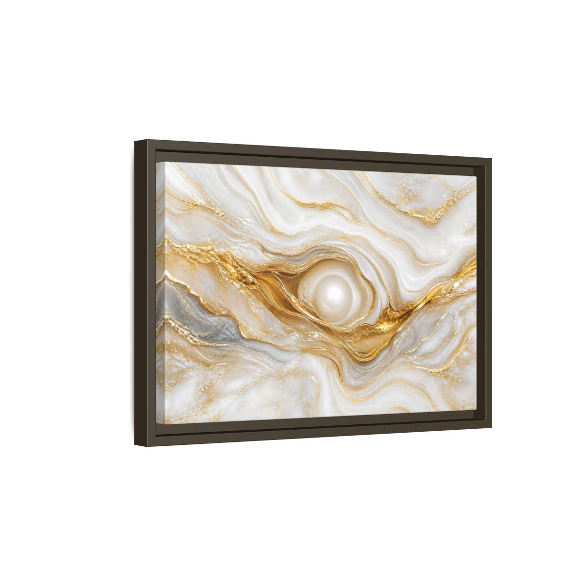 Side Mockup 5. Abstract Marble Abstract White Gold Abstract shown as stretched canvas wall art