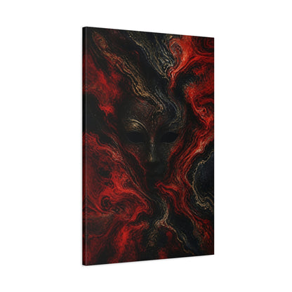 Main Mockup. Abstract Masked Face In Red shown as canvas print