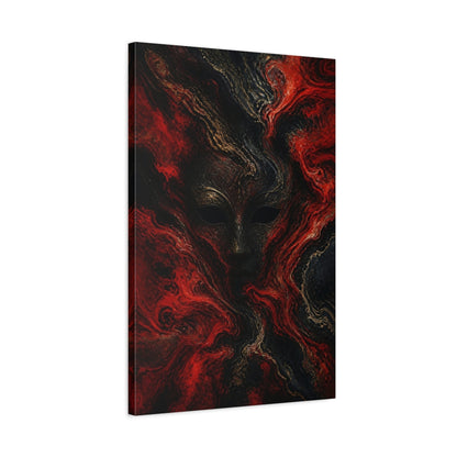 Side Mockup 2. Abstract Masked Face In Red shown as canvas print