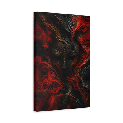 Side Mockup 4. Abstract Masked Face In Red shown as canvas print