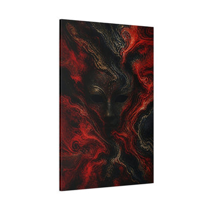 Side Mockup 1. Abstract Masked Face In Red shown as canvas print