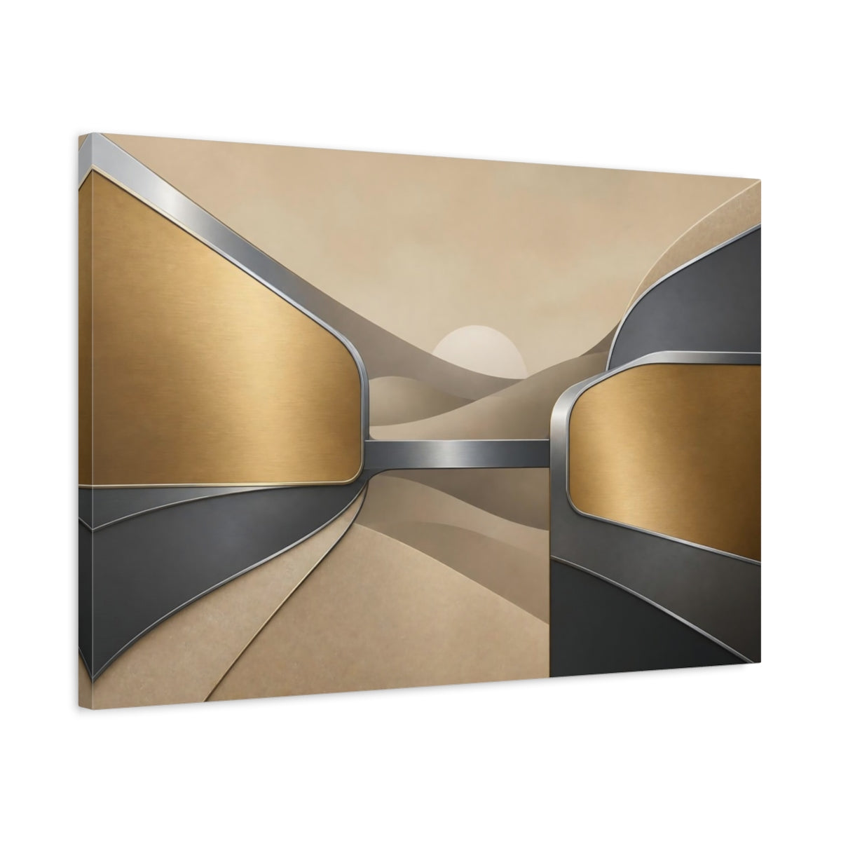 Side Mockup 2. Abstract Metal Dunes shown as canvas print