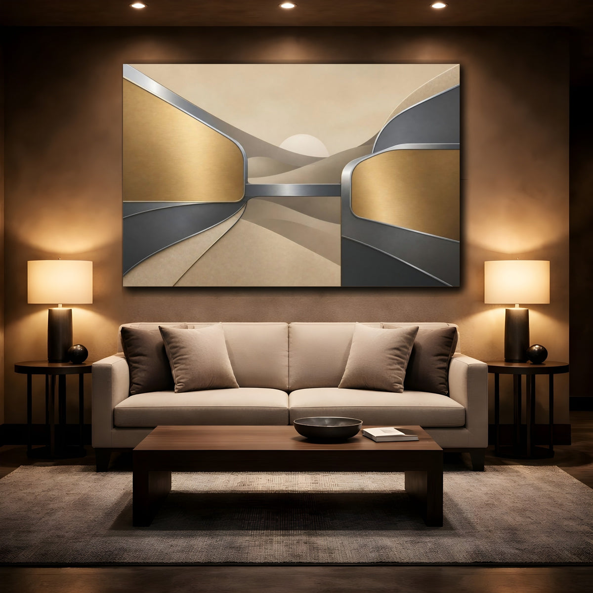 Mockup 2. Abstract Metal Dunes shown as canvas print