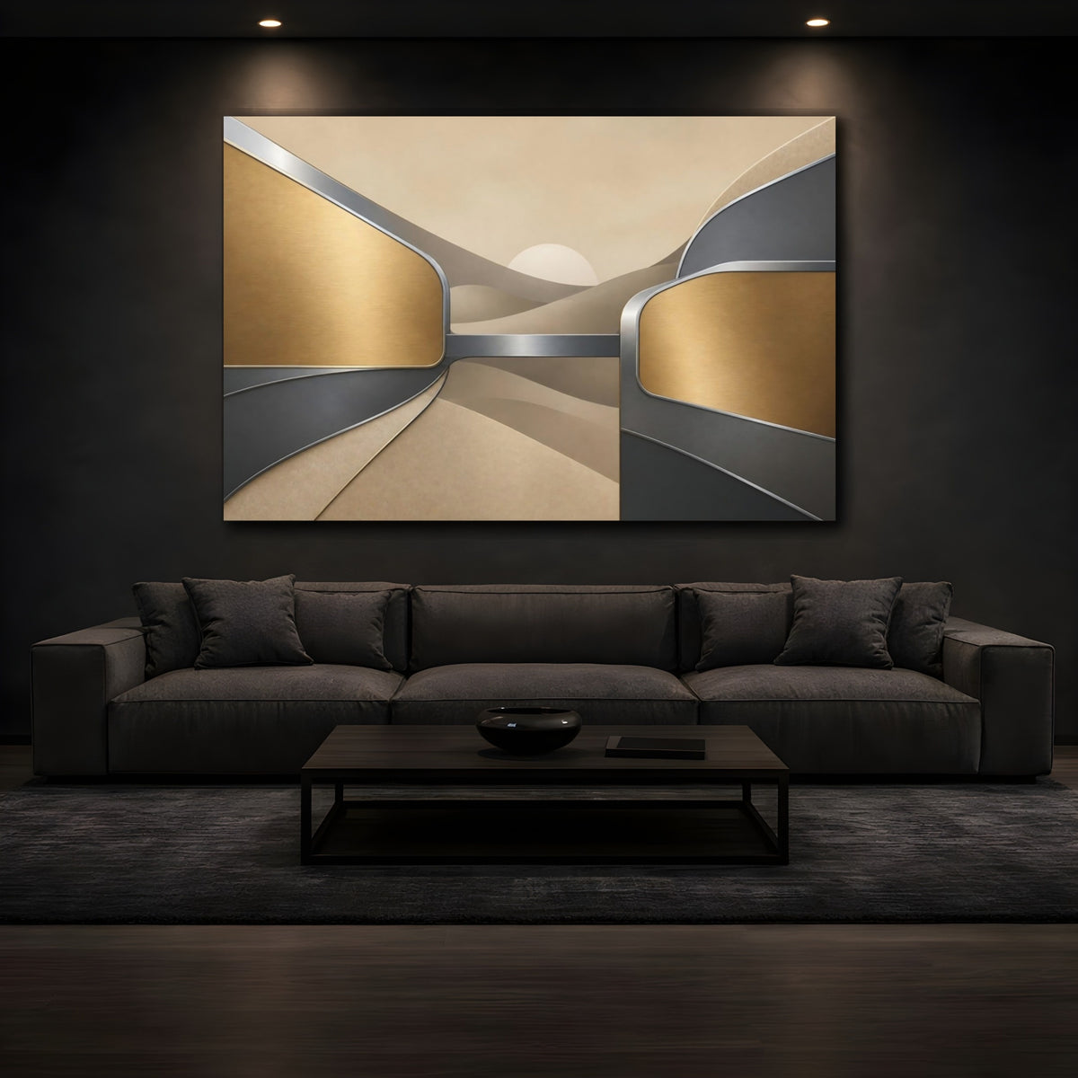 Mockup 3. Abstract Metal Dunes shown as canvas print