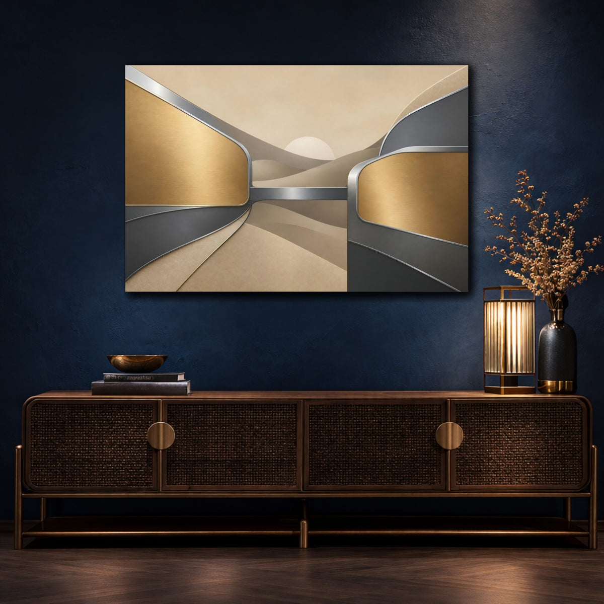 Mockup 4. Abstract Metal Dunes shown as canvas print