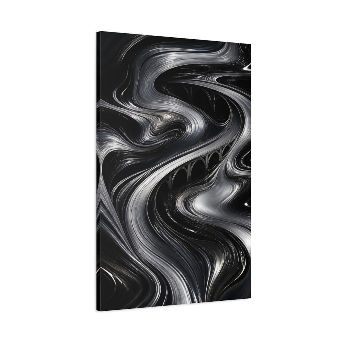 Main Mockup. Abstract Metallic Bridge Flow shown as canvas print