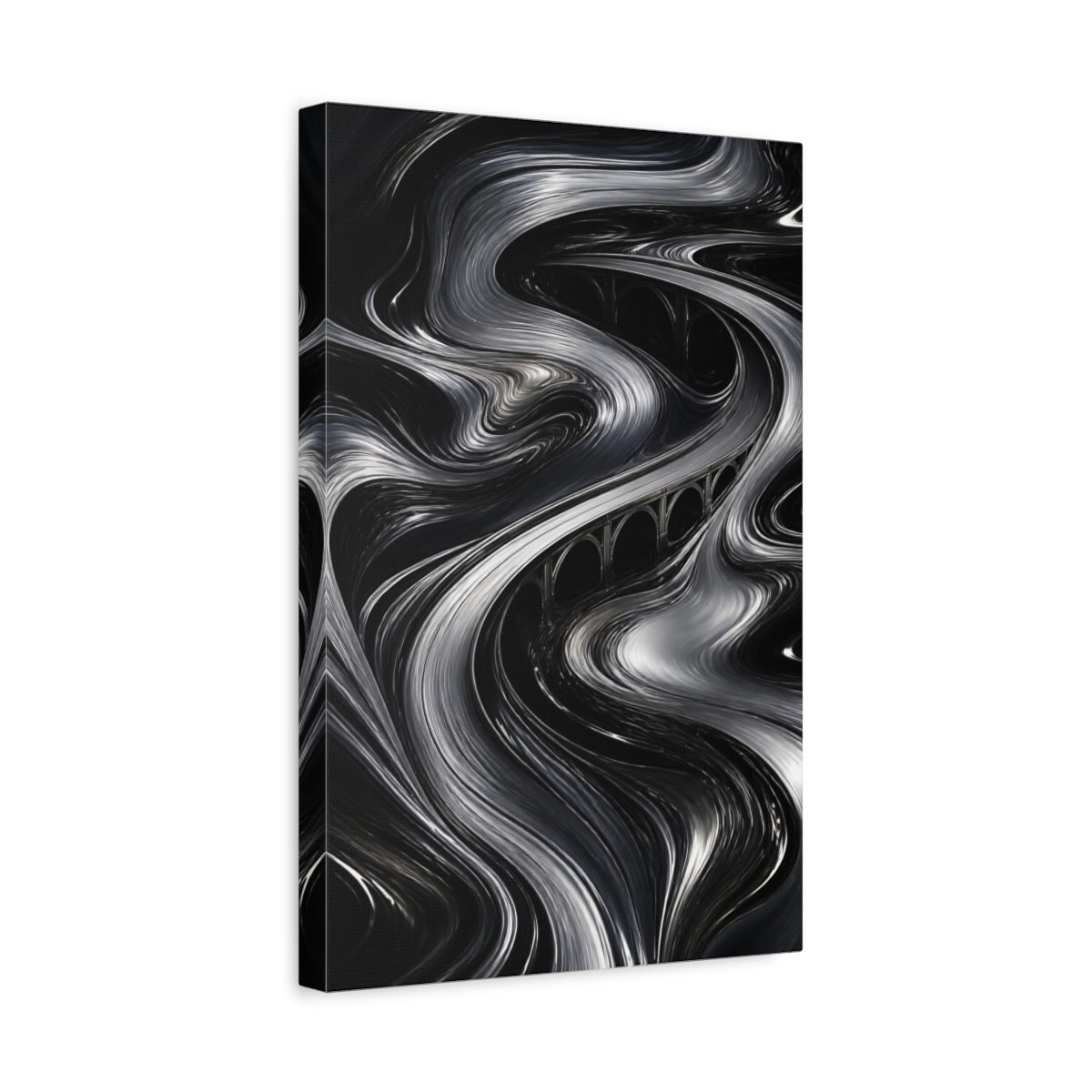 Side Mockup 4. Abstract Metallic Bridge Flow shown as canvas print
