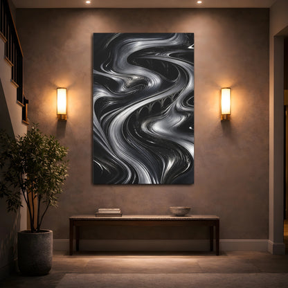 Mockup 2. Abstract Metallic Bridge Flow shown as canvas print