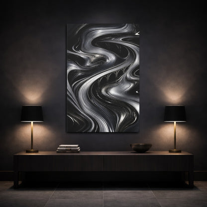 Mockup 3. Abstract Metallic Bridge Flow shown as canvas print