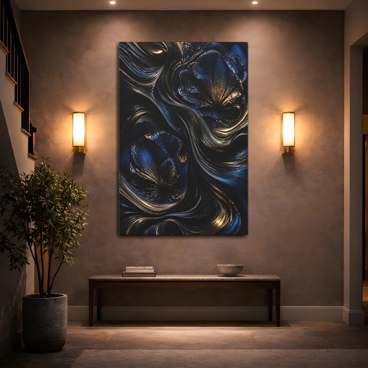 Mockup 2. Abstract Metallic Flower shown as canvas print