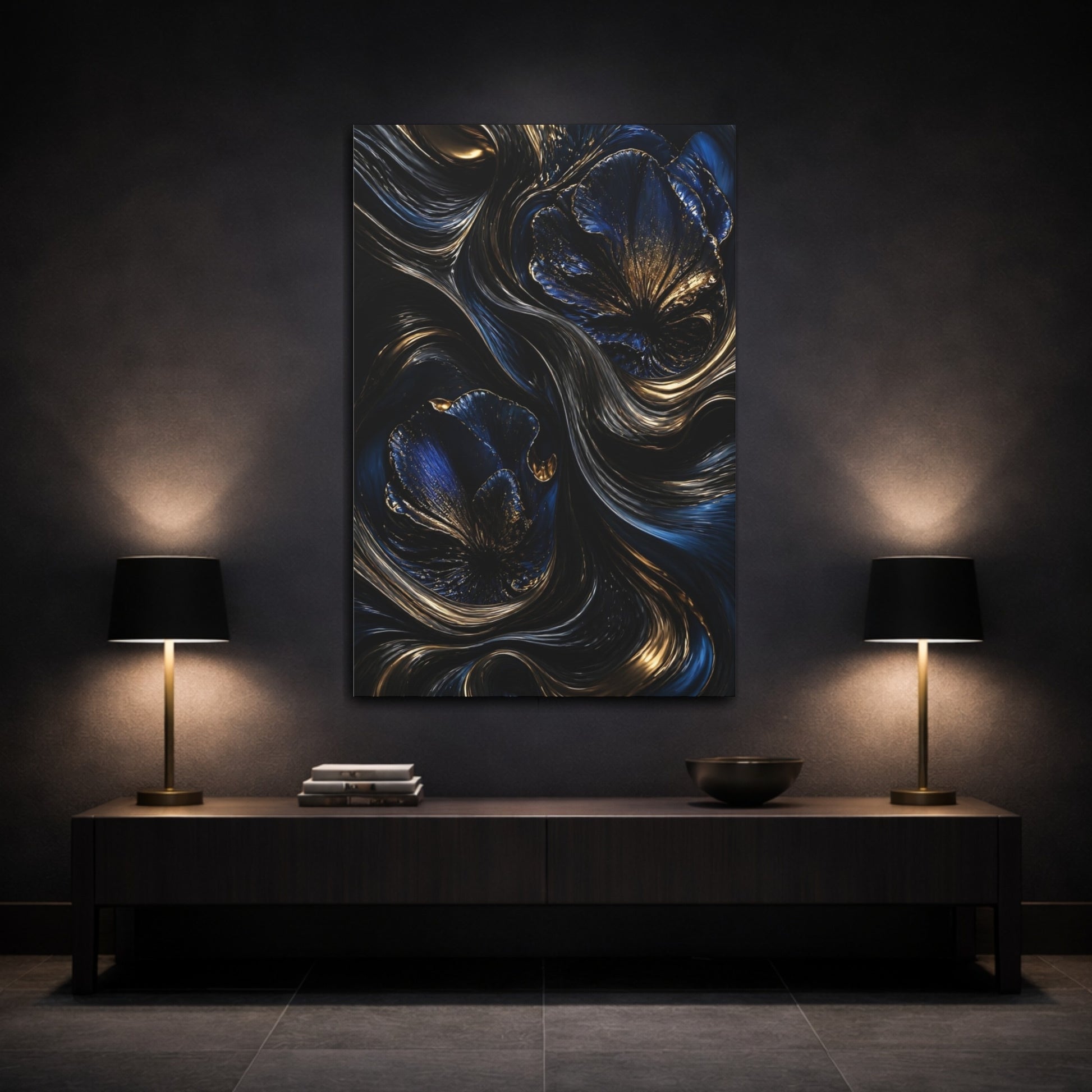 Mockup 3. Abstract Metallic Flower shown as canvas print