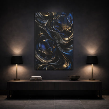 Mockup 3. Abstract Metallic Flower shown as canvas print