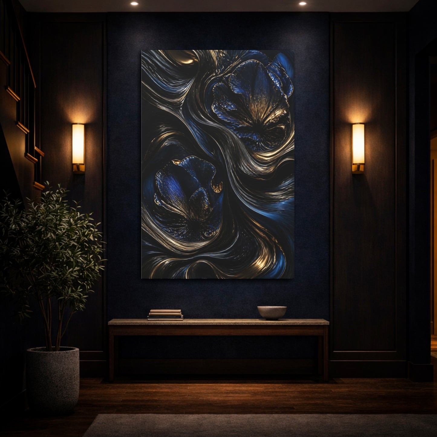 Mockup 4. Abstract Metallic Flower shown as canvas print
