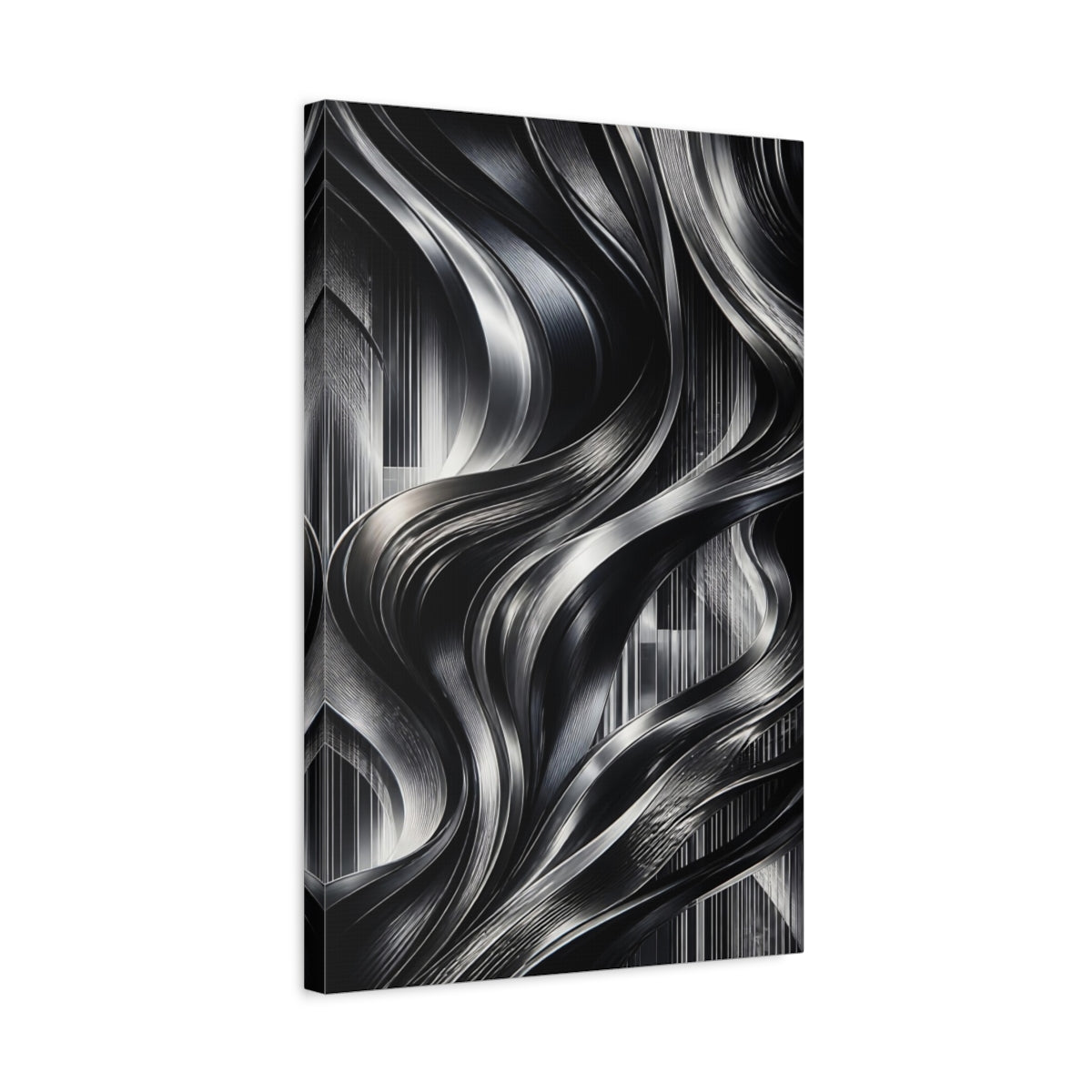 Side Mockup 3. Abstract Metallic Ribbons shown as canvas print