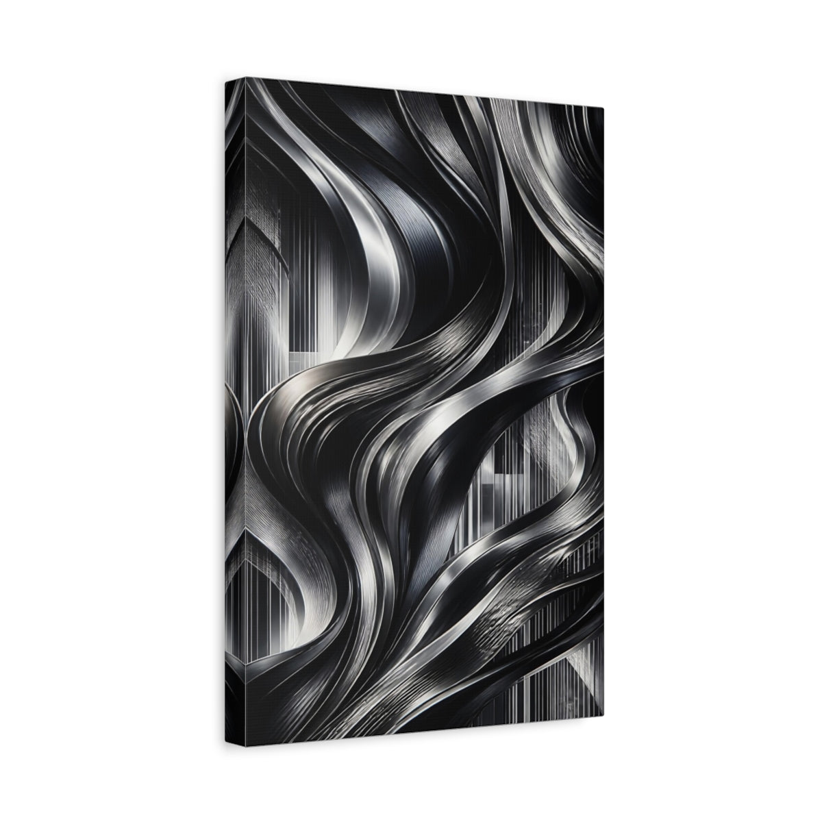 Side Mockup 4. Abstract Metallic Ribbons shown as canvas print