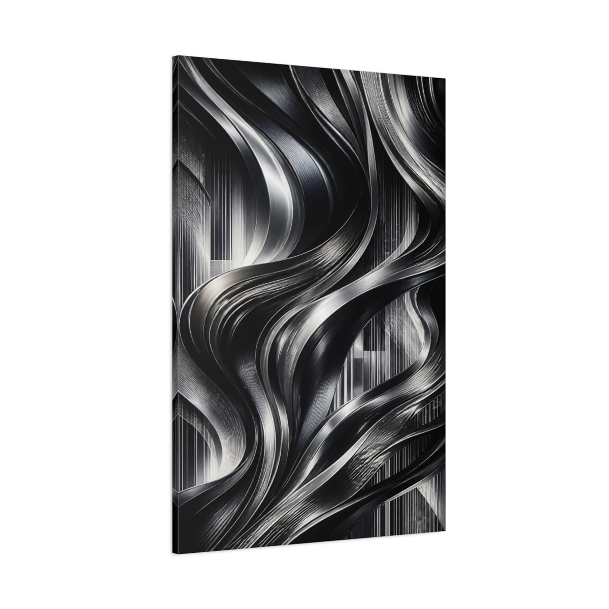 Side Mockup 1. Abstract Metallic Ribbons shown as canvas print