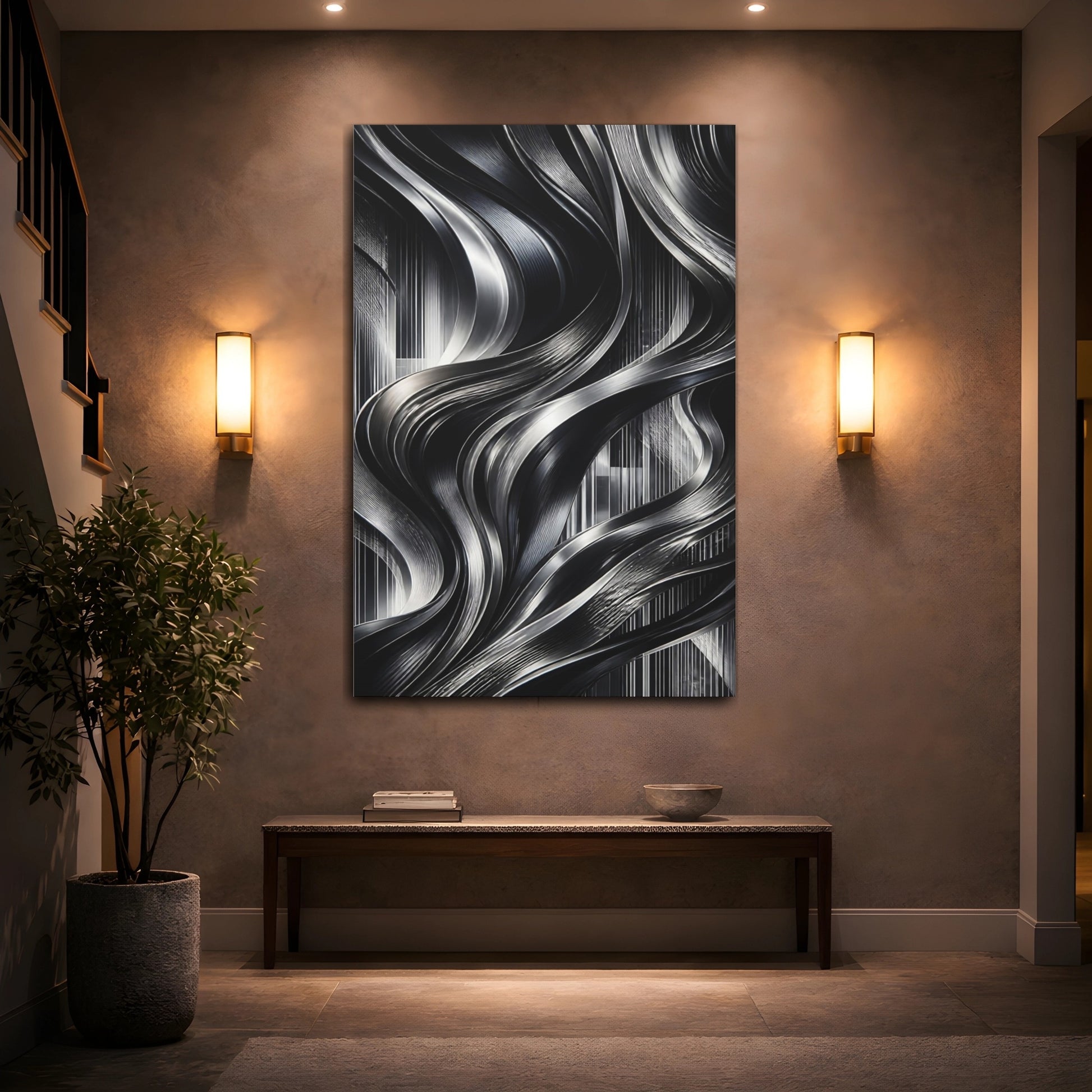 Mockup 2. Abstract Metallic Ribbons shown as canvas print