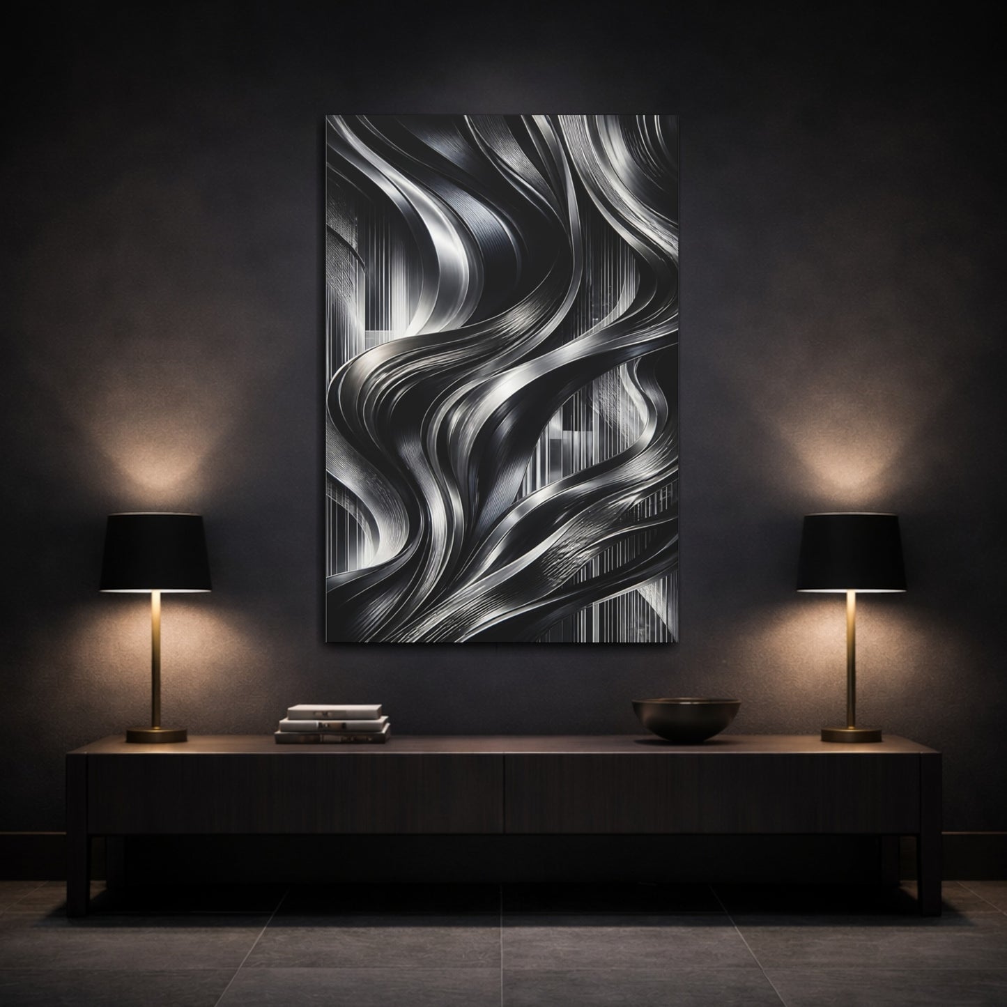 Mockup 3. Abstract Metallic Ribbons shown as canvas print