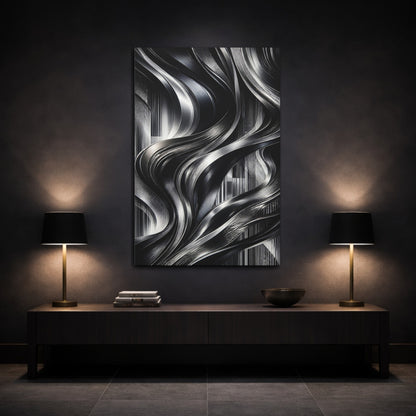 Mockup 3. Abstract Metallic Ribbons shown as canvas print