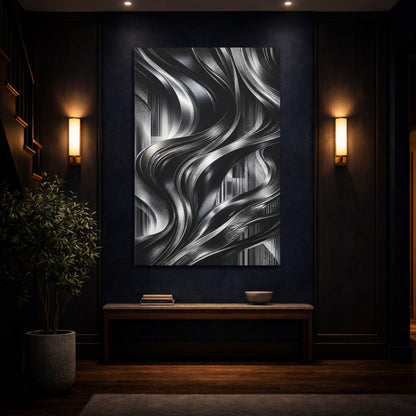 Mockup 4. Abstract Metallic Ribbons shown as canvas print