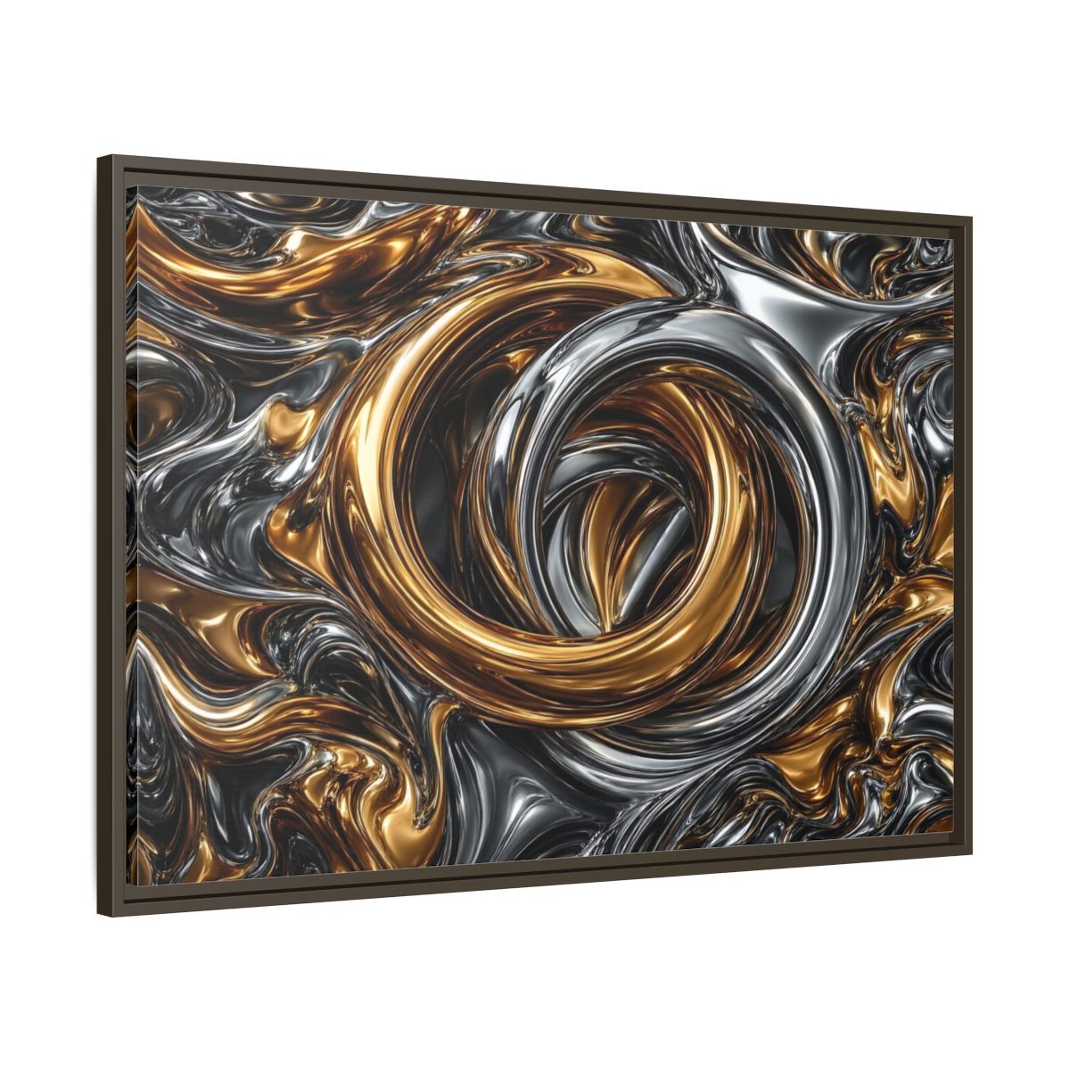 Main Mockup. Abstract Metallic Swirls Gold And Silver shown as stretched canvas wall art