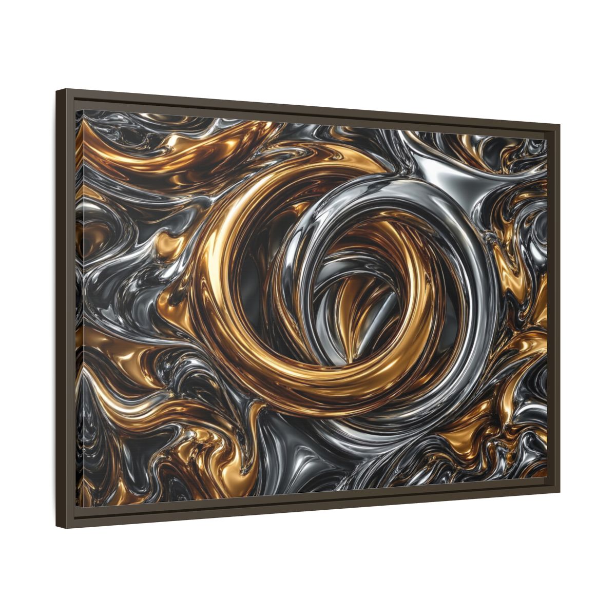 Side Mockup 11. Abstract Metallic Swirls Gold And Silver shown as stretched canvas wall art